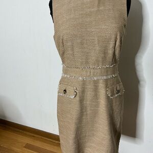 Ann Taylor Tan Textured Tweed Midi Dress